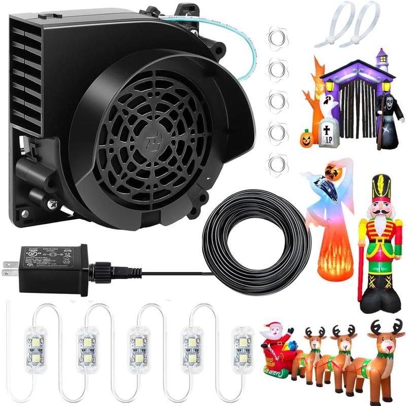 KOOY Inflatable Fan Replacement 12V 1.5A, Mini Air Blower Fan with 12V 2A Adapter and 5 LED Bulbs for Halloween Christmas Inflatable Outdoor Yard Decorations - Image 1